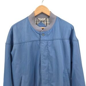 Vtg Field & Stream Mens XL Blue Jacket Bomber Plaid Lined Button Up Casual